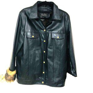 Terry Lewis Luxuries Black Leather Jacket Womens M Zip Faux Fur Line Goth Witchy